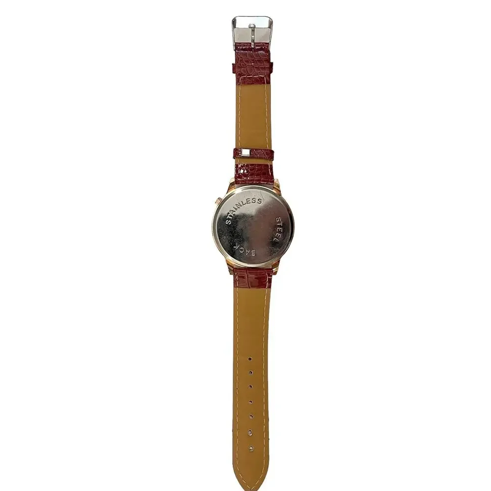 Women's RHINESTONE BUTTERFLY Watch Red Faux Leather Strap - NEW BATTERY